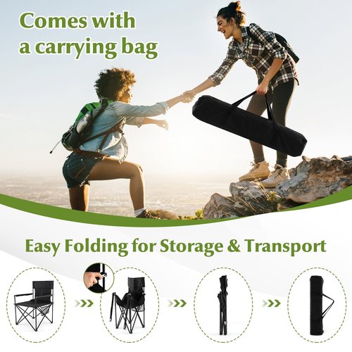 Tangkula 3 Piece Camping Chairs with Table, Portable Folding Lawn Chair with Side Table, Carrying Bag, Side Storage Pocket, 2 Cup Holders, Outdoor Beach Chair Set for Backpacking Travel Camp