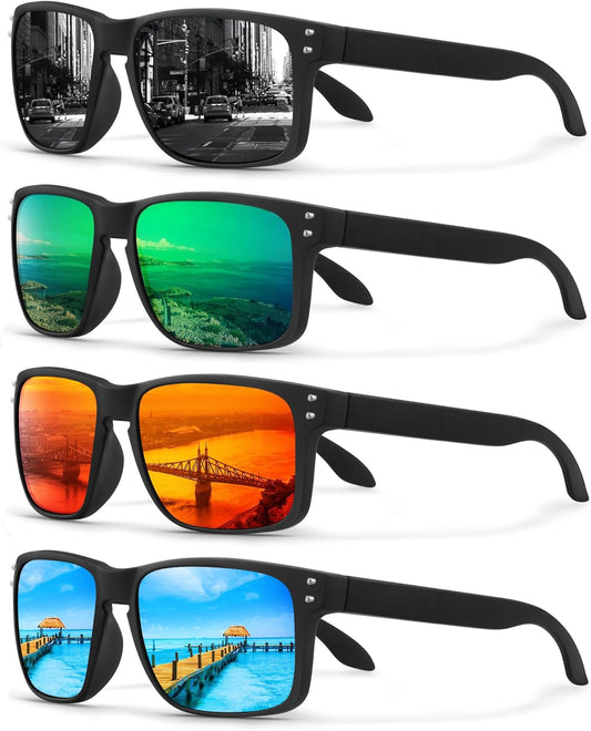 Lengnuantazhi 4 Pack Polarized Sunglasses for Men Women Sports Driving Fishing Glasses UV400 Protection, Black+red+blue+green