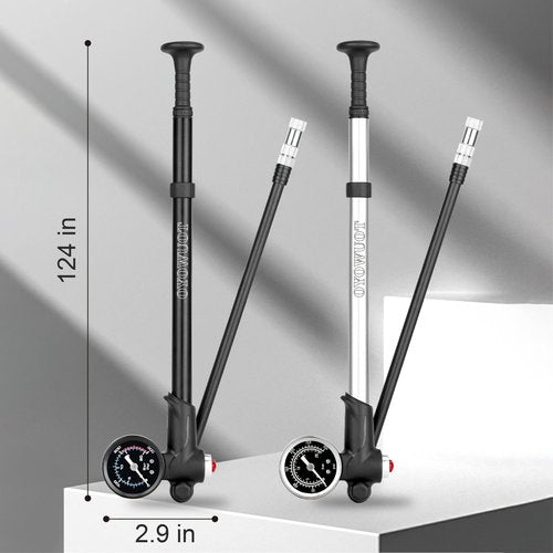 OYOWUOT High Pressure Shock Pump (300Psi), Portable Mountain Bike Pump with Gauge, Mini Air MTB Pump for Front Fork / Rear Suspension with Air Bleed Button, fits Presta & Schrader Valves (Black)