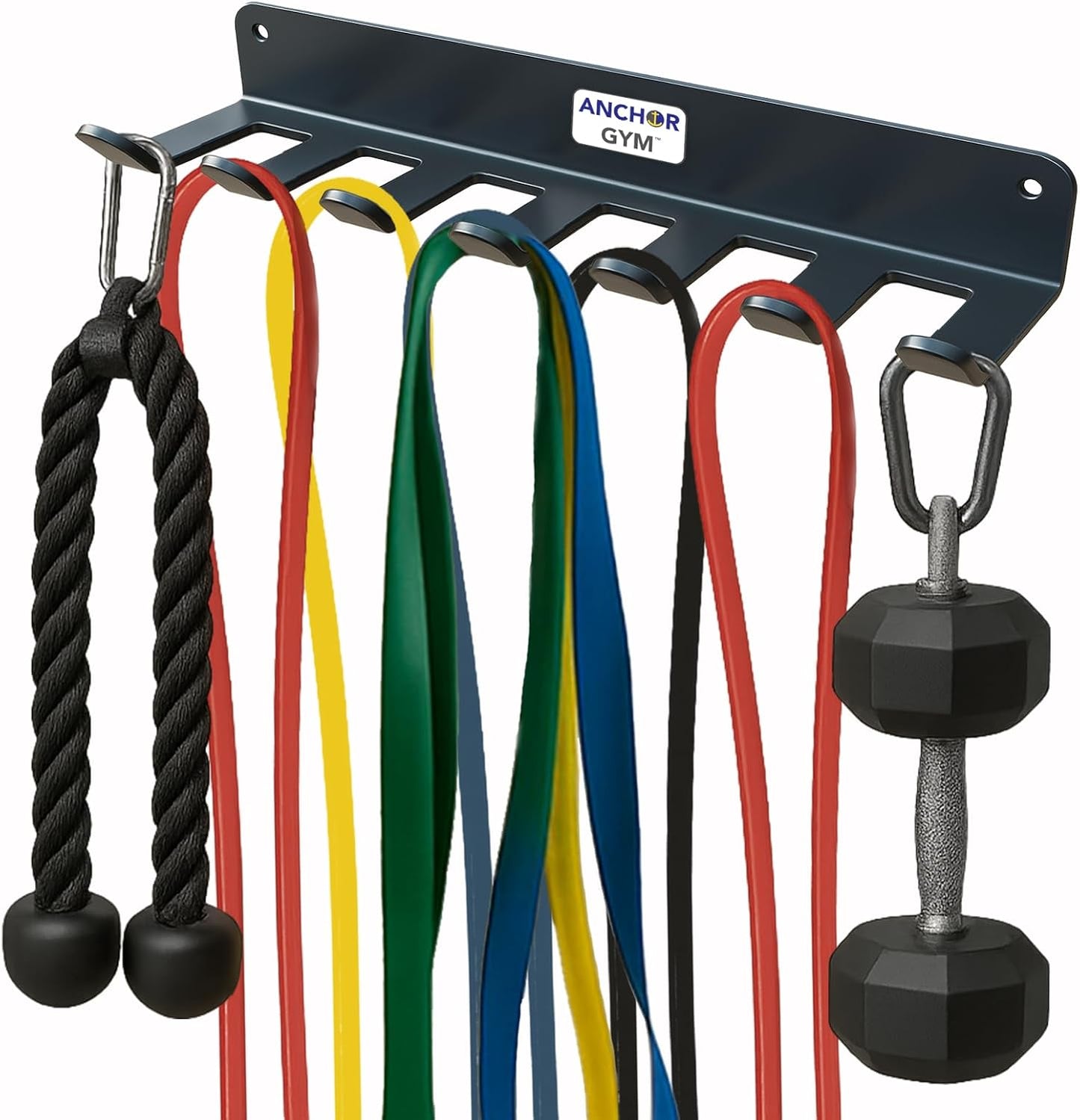 Anchor Gym Resistance Band Storage Rack - Gym Rack Organizer for Ropes, Straps & Small Dumbbells - (L-17 Inches) - (Screws Included)