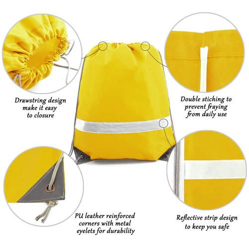 BeeGreen Reflective Drawstring Bags 20 Packs Yellow Large Drawstring Bags Backpack for Gym Sports Trip with Reflective Strip Cinch Sack DIY for Women Men Cinch Bags For Team