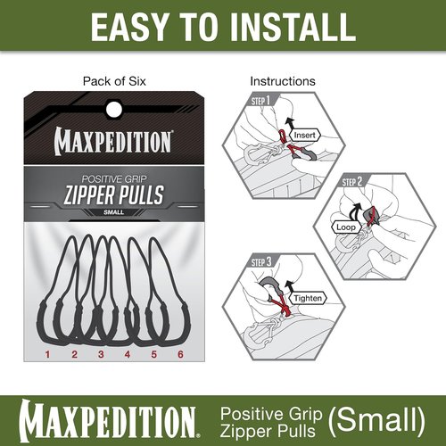 MAXPEDITION Positive Grip Zipper Pulls (Small, Gray) Pack of 6, Zipper Pull Replacement for Tactical Backpack, EDC Pouch, Bug Out Bag & Luggage, Sling Pull Tab, PZSGRY