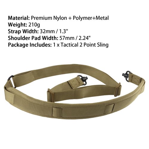 ToopMount Tactical 2 Point Sling QD Swivel Traditional with Easy Length Adjuster Shoulder Pad Adjustable Strap(Upgraded Version) (Khaki-Non Reflective, Good for Hunting)