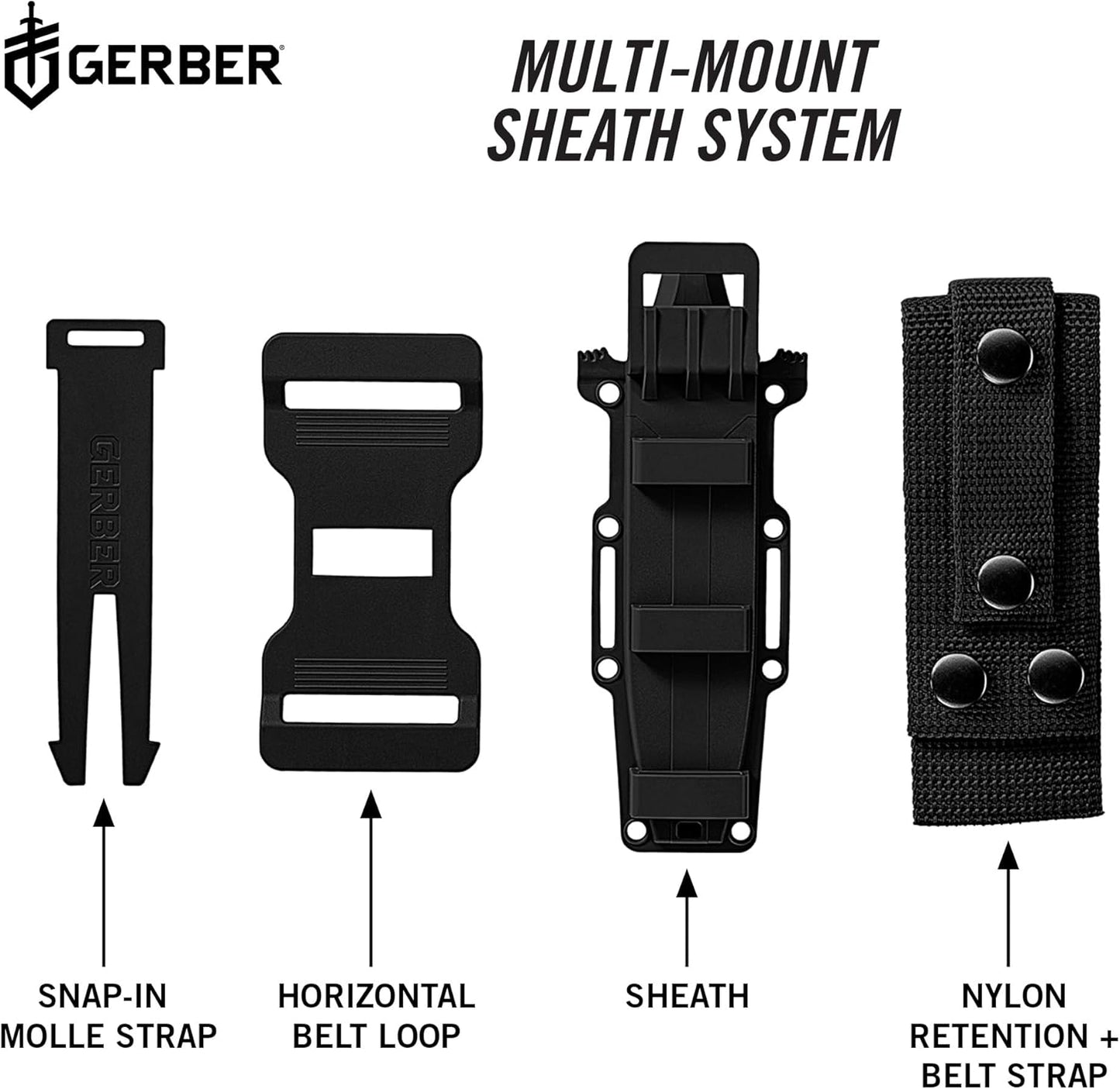 Gerber Gear StrongArm - Fixed-Blade Camping & Hunting Knife with Striking Pommel & Sheath - Premium Survival Gear - Made in USA - Black, Plain Edge