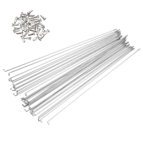 PATIKIL 14G Bicycle Spokes 268 Mm/10.55 Inch, 36 Pcs Stainless Steel J Bend 2mm Mountain Bike Spokes with Brass Nipples for City Road Bike Electric Bike MTB Wheel Spokes, Silver