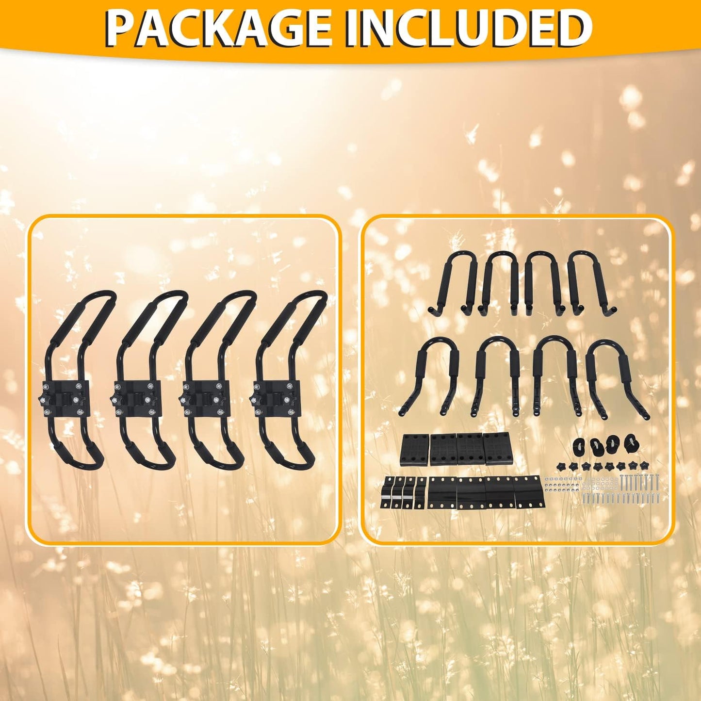 J-Bar Roof Rack Kayak Carrier Holder Boat Canoe Surf Ski Snowboard Holder Mounted on Top Crossbar SUV Truck 2 Pairs Steel