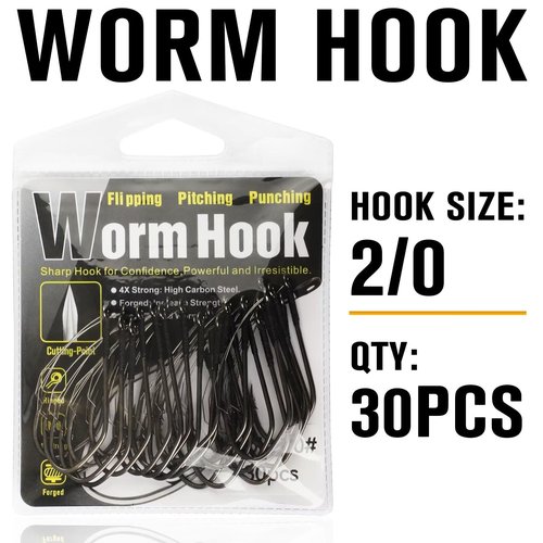 Dovesun Weedless Worm Hooks Wacky Rig Hooks 30PCS Professional V Bass Fishing Hooks for Freshwater Saltwater Weedless Hook 2/0