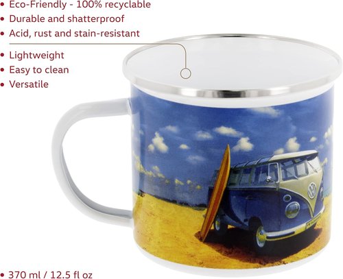 BRISA VW Collection - Volkswagen Large Enamel Coffee-Tea Mug Cup for Camping & Outdoor T1 Bus Campervan (500 ml/16.9 fl oz/Parade/Blue)