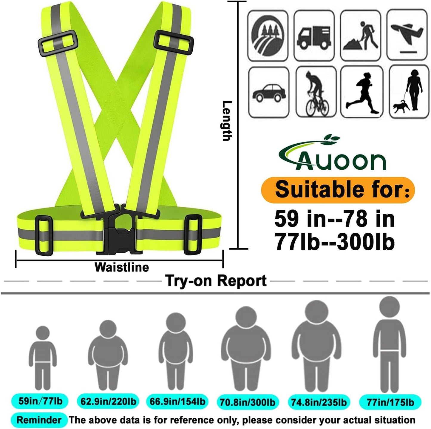 AUOON Reflective Running Vest,Reflective Vest Adjustable for Run,Cycle,Walk, Outdoor,Breathable Waterproof Lightweight