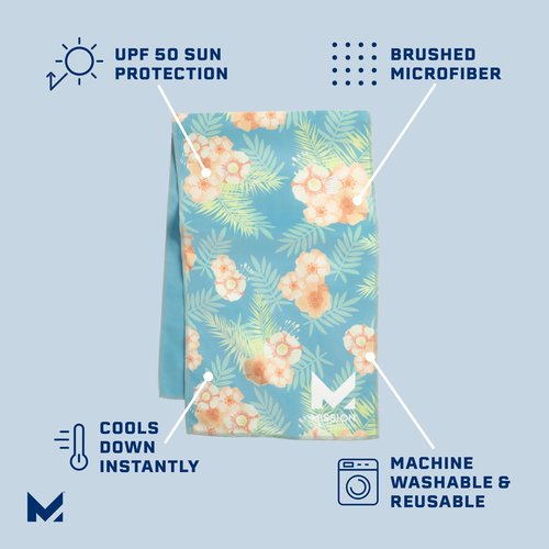 MISSION Original Cooling Towel, Junglebird Bluebell - Soft, Durable Microfiber - Cools Up to 2 Hours - UPF 50 Sun Protection - Machine Washable