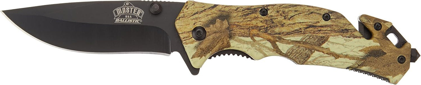Master USA MU-A001 Series Spring Assist Folding Knife, Black Blade, 4-1/2-Inch Closed