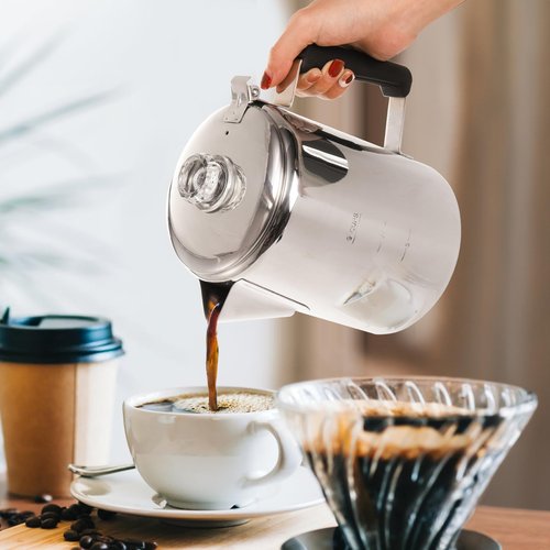 Cididu Camping Coffee Pot Stainless Steel, Coffee Pot Outdoors, Durable Stove Top Brew Coffee Maker on Fire, Ideal for Group Camping, Hiking, Backpacking, RV and Travel, 9 Cups