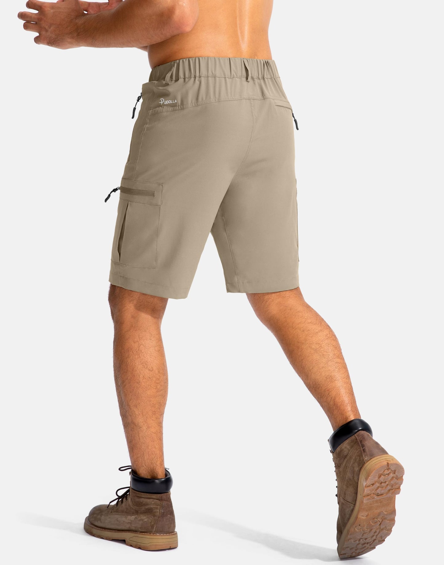 Pudolla Men's Hiking Cargo Shorts 9" Lightweight Outdoor Work Shorts for Men Travel Golf Camping Casual with 5 Zipper Pockets(Dusty Khaki XX-Large)
