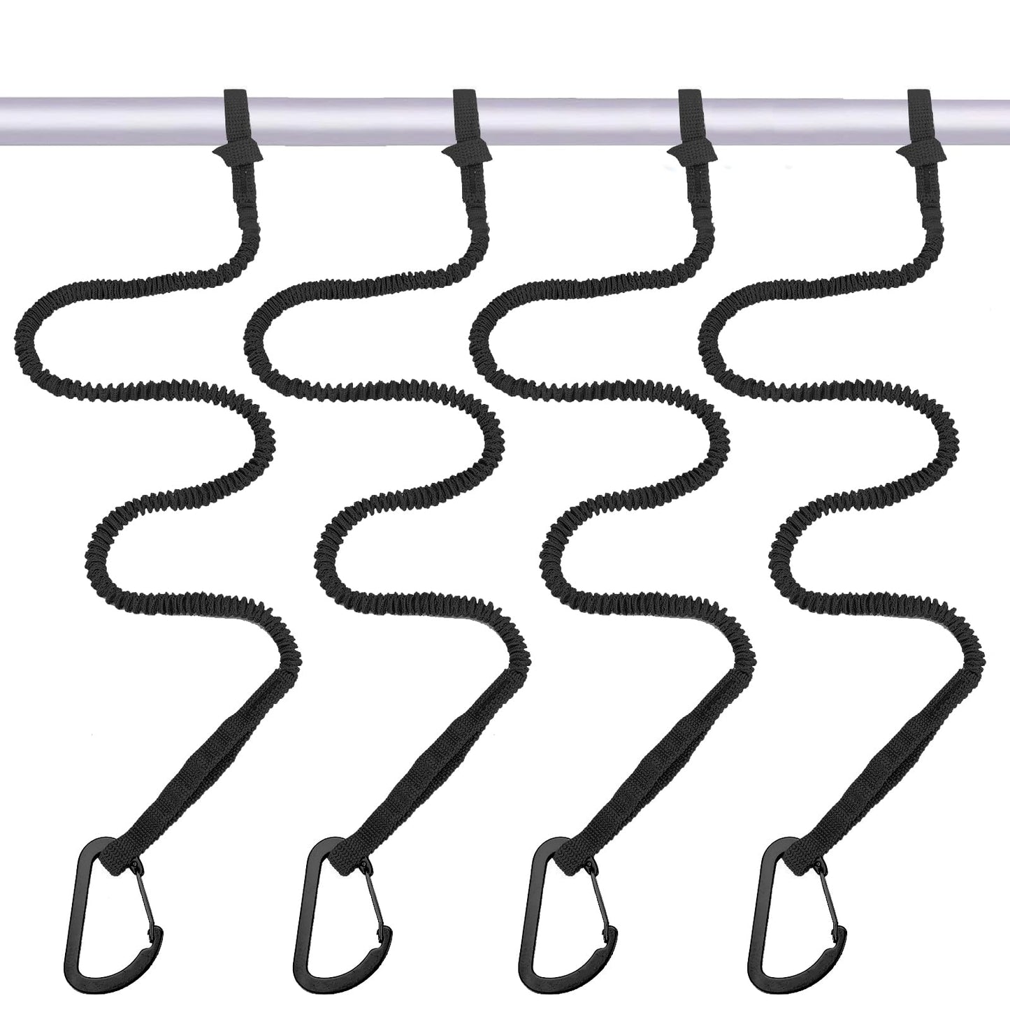 MOOCY Kayak Paddle Leash, 3-7 ft Stretchable Strap Lanyard for SUP, Canoeing, Fishing Accessories - Secure Bungee Rod Holder Tether(Black, 4 Pack)