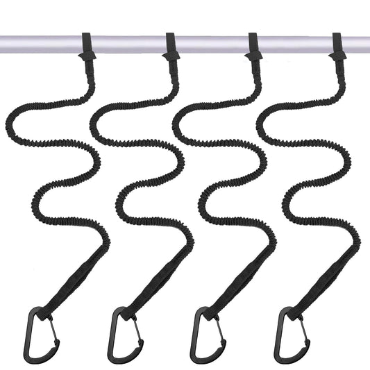 MOOCY Kayak Paddle Leash, 3-7 ft Stretchable Strap Lanyard for SUP, Canoeing, Fishing Accessories - Secure Bungee Rod Holder Tether(Black, 4 Pack)
