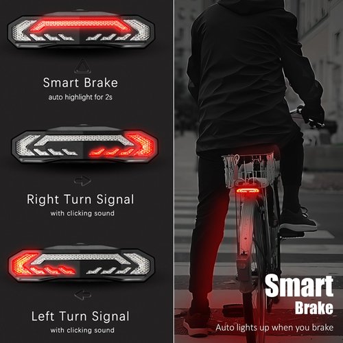 WSDCAM Bike Cargo Rack Tail Light with Turn Signals and Brake Light, Wireless Bike Horn Alarm, Auto On/Off USB C Rechargeable Bicycle Tail Light Rear Rack Bike Light Turn Signal Lights for Road Safety
