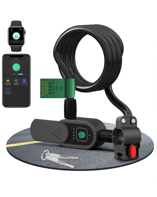 Fingerprint Bike Cable Lock with Key Waterproof eLinkSmart 150cm Long Steel Cable Lock for Bicycle Scooter Motorcycle Door Fence Gate Phone App and iOS Watch Unlock USB C Charging