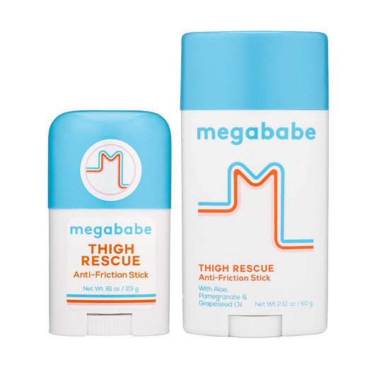 Megababe Anti-Chafe 2-Piece Bundle - Thigh Rescue Anti-Chafe Stick 2.12 oz & 0.81 oz Travel Size