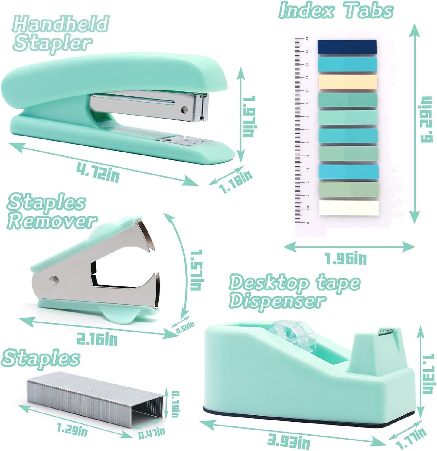 White Office Supplies, UPIHO White Desk Accessories, Stapler and Tape Dispenser Set for Women with Stapler,Tape Dispenser, Staple Remover, Staples,Scissor and Tabs for Students Office Clerks