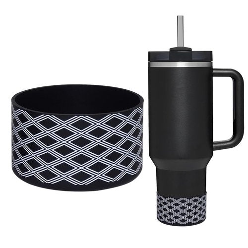 VirgoCCY Protective Silicone Boot for Stanley Tumbler 12-40oz, Diamond Pattern Design, Hydro Flask, Owala, Yeti, Simple Modern, Iron Flask Tumbler Accessories,Anti Slip Bottom Cover Bumper, Black