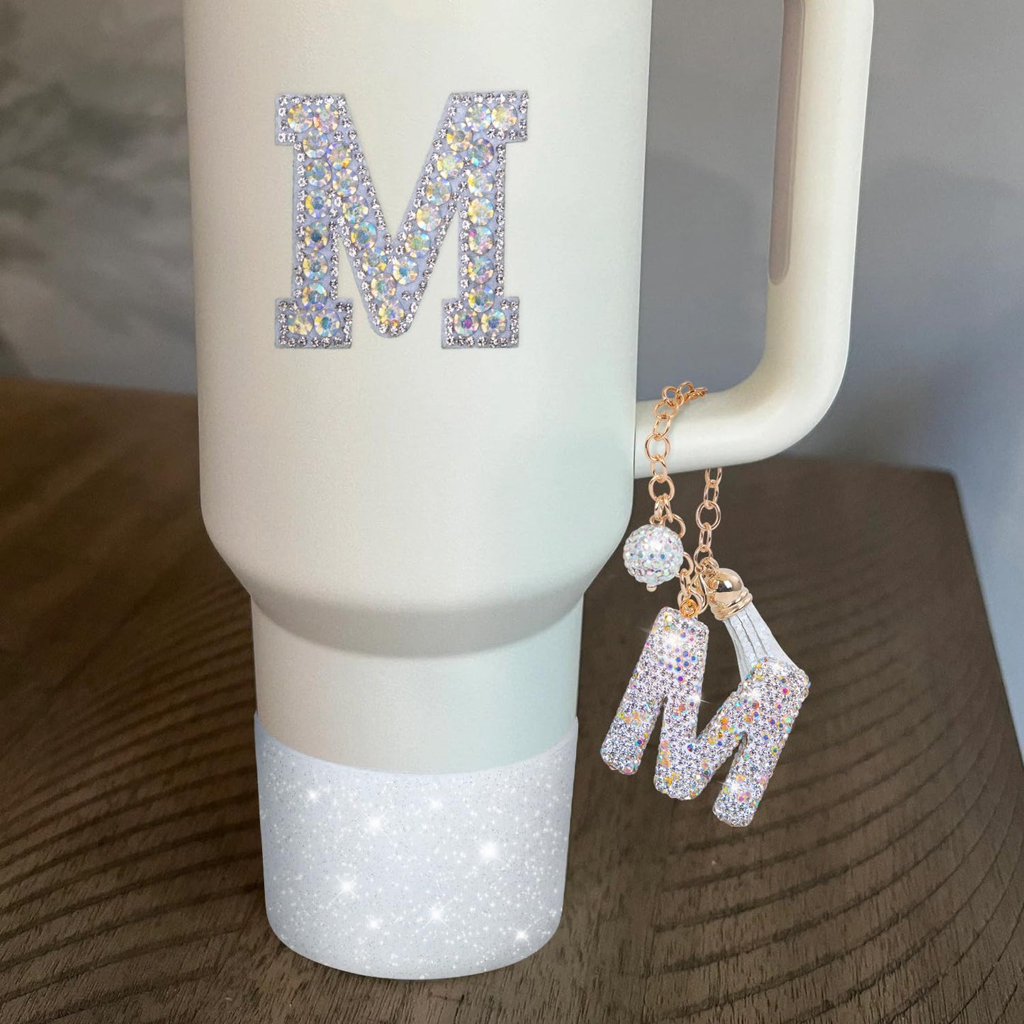 foci cozi Letter Charms for Stanley Cup Handle,Silicone Boot Accessories Charms for Stanley Cup 40oz 30oz,Crown Straw Cover Topper & Diamond Sticker(M)
