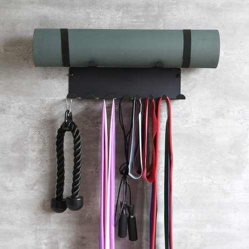 Multi-Purpose Gym Equipment Storage Rack Resistance Bands Storage Hanger Barbell Rack Heavy Duty Gym Rack for Exercise Bands, Lifting Belts and Jump Ropes (Double Layer Black)
