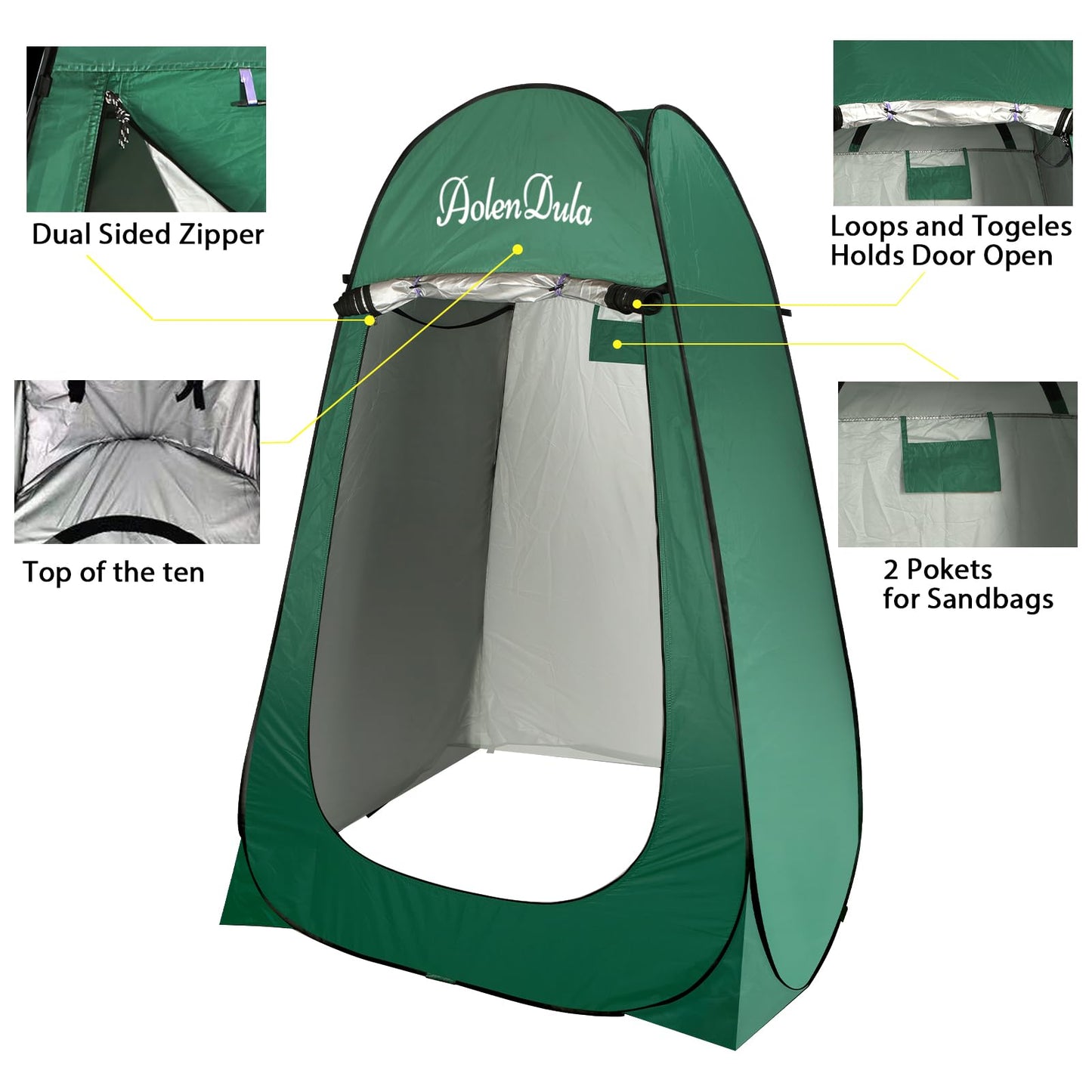 Aolendula Pop Up Privacy Tent - 3000mm Waterproof Instant Changing Room for Camping/Beach, Portable Shower Shelter with Carry Bag & Stakes (6.5lbs Lightweight)
