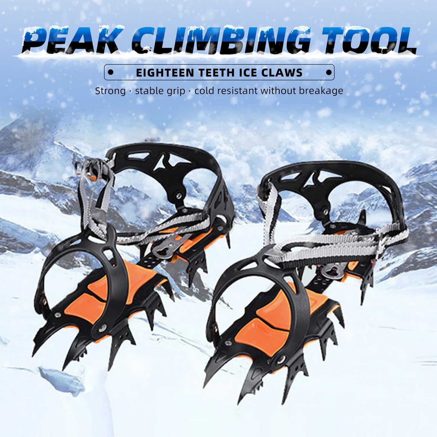 AIROKA Crampons Ice Cleats Traction for Shoes and Boots Non Slip Cleat with Adjustable Straps and 18 Steel Studs Crampons Snow Grips for Boots Shoes for Walking/Climbing Suitable for Men and Women