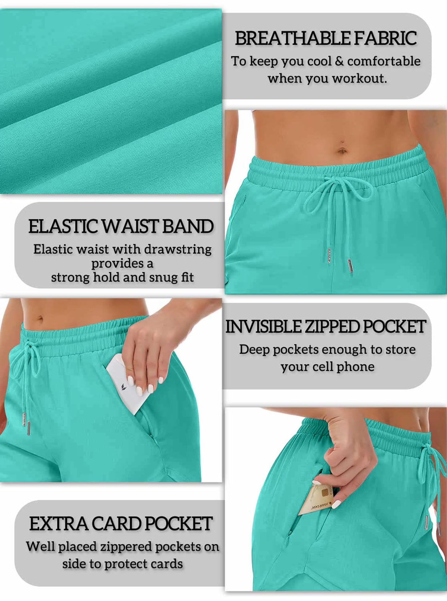 Mancreda Women's Running Shorts with Liner 3 Zipper Pockets Elastic Workout Athletic Gym Yoga Shorts(LGR,XL) Light Green