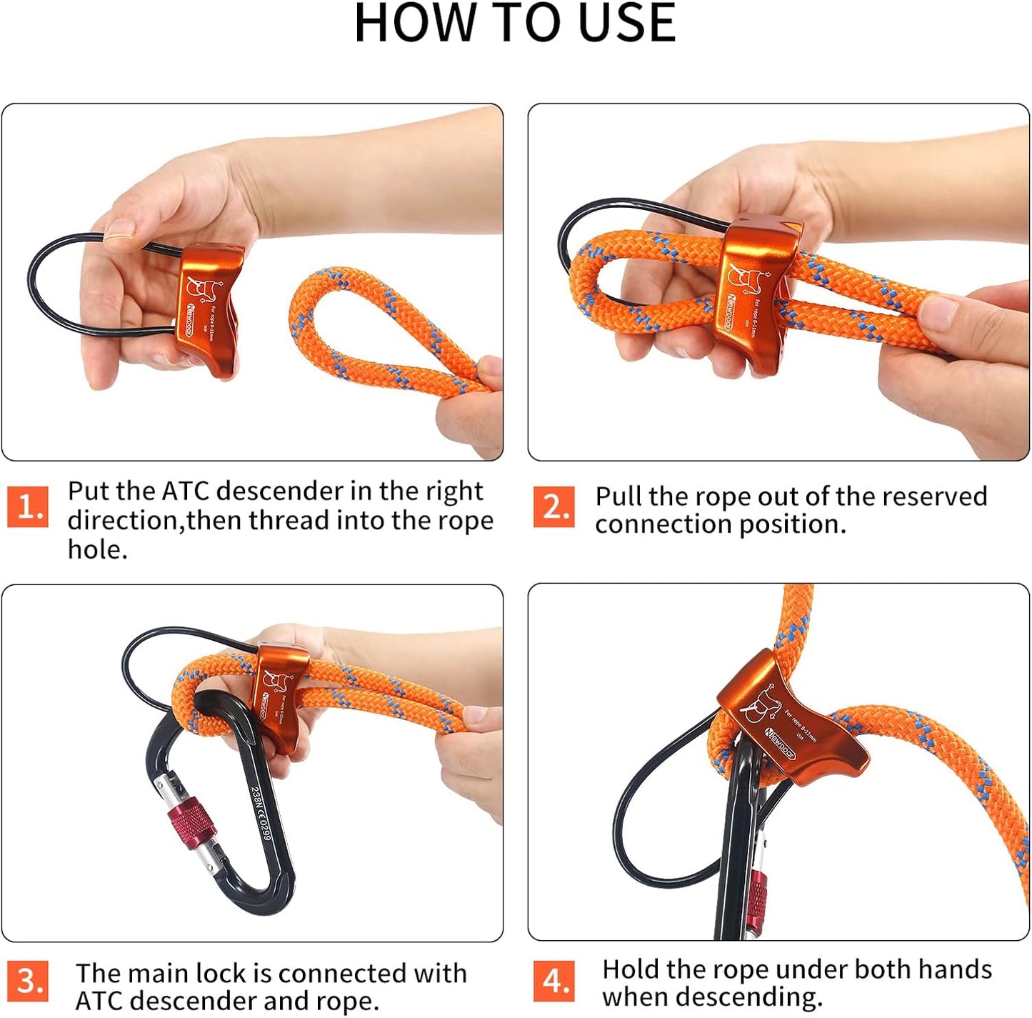 NewDoar Climbing Abseiling Belay Device ATC Rappelling Descender 25KN V-grooved Equipment