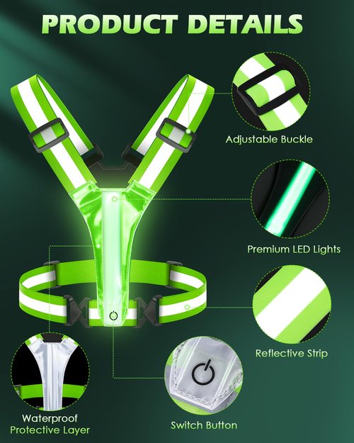 Zacro LED Reflective Vest Running Gear 2 Pack, 5 Lights Colors High Visibility Reflective Running Gear Rechargeable Light Up Running Vest for Walking Running Cycling, Adjustable for Men Women Kids