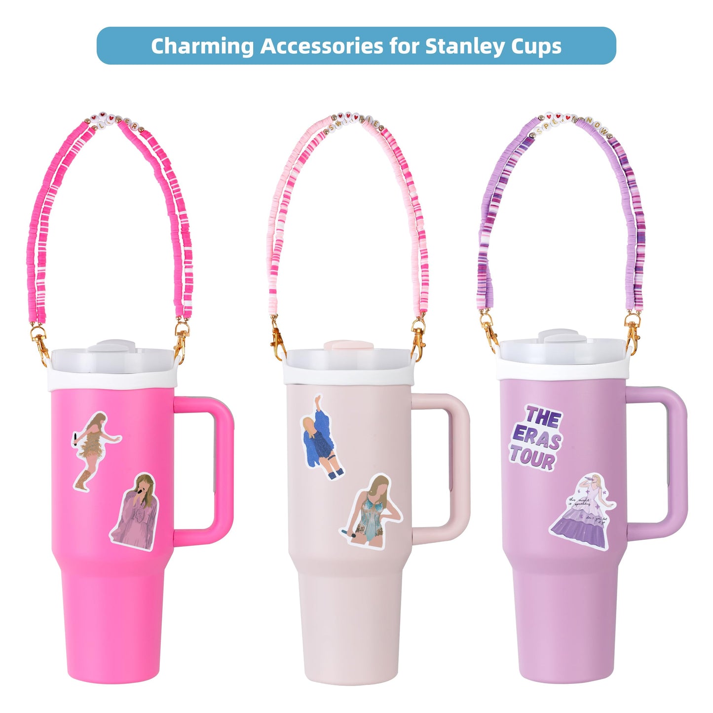 3pcs Water Bottle Holder with Strap, Pink, Purple, Hot Pink Cup Accessories 30oz 40oz 20oz, Cup Holder with Strap Compatible with Cup Accessories