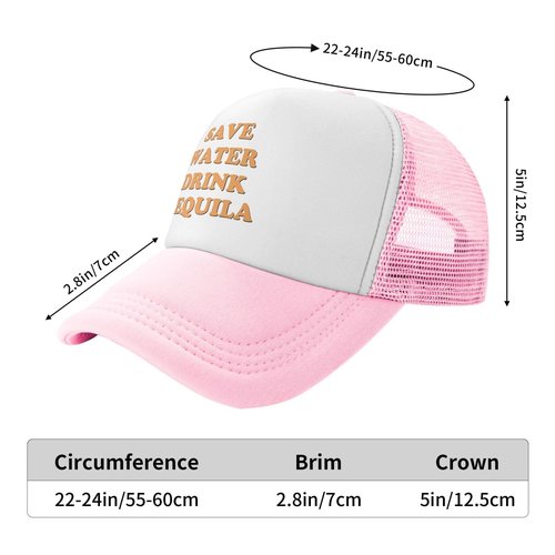 Save Water Drink Tequila Hat Funny Trucker Hats Adjustable Classic Fishing Cap for Men and Women Pink