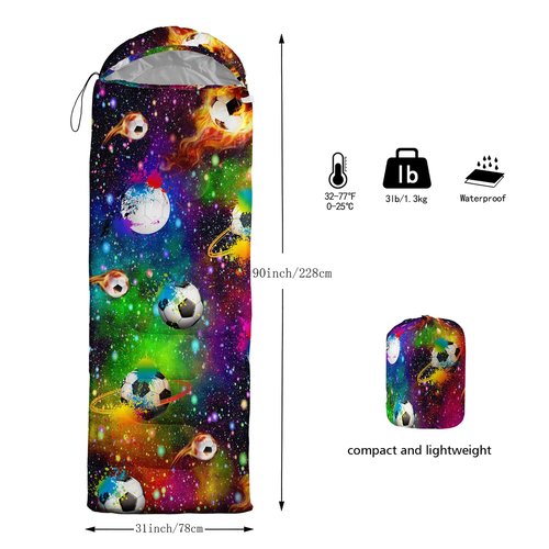 Sleeping Bags for Adults and Kids Backpacking Camping Sleeping Bags for Girls and Boys Lightweight Waterproof Cold/Warm 3-Season (Flame Football, Single -31.5x90.5)