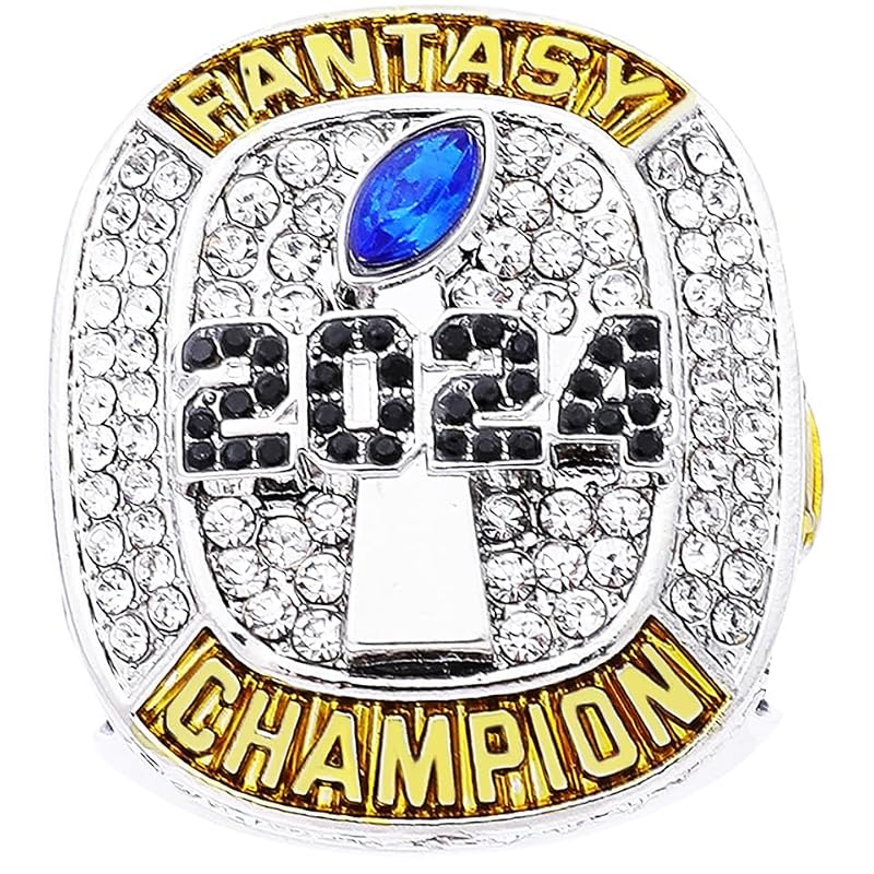 Fantasy Football Champion Ring 2024 Heavy Gold Silver Tone Award Trophy - Four / 14