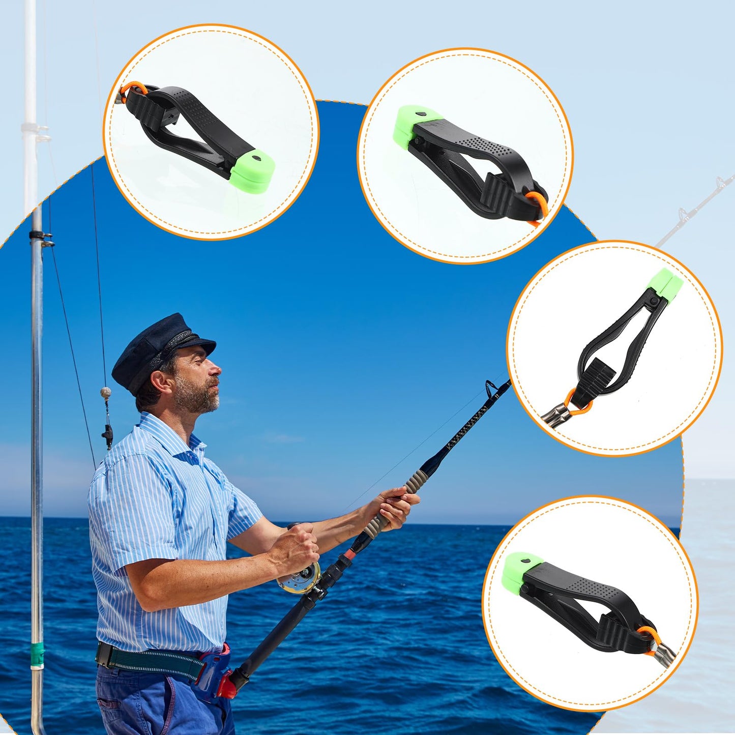 Hollowfly 8 Pcs Fishing Downrigger Release Clips Release Snap Weights Clips with Downrigger Line for Offshore Fishing Planer Board Weight Kite Trolling(Orange,17 Inch,A)