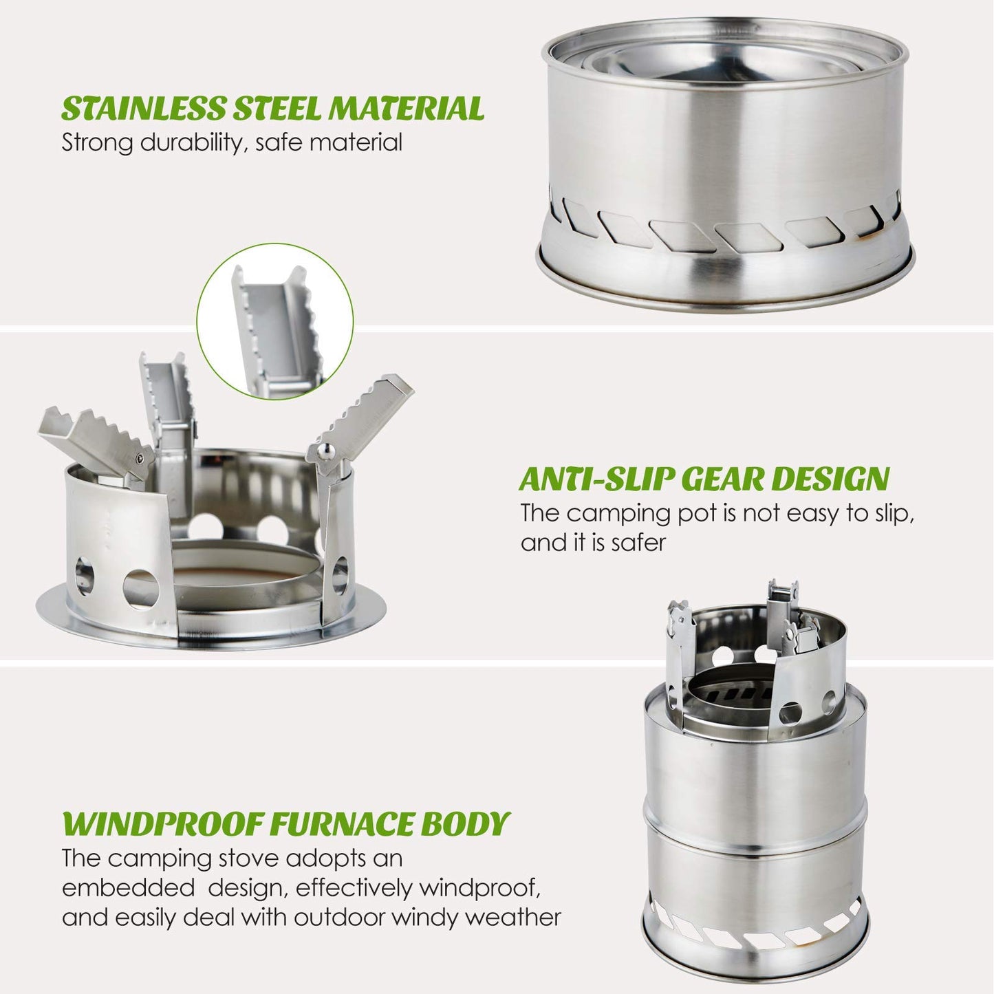 MEETSUN Portable Mini Wood Burning Stove with Grill,Camping Stove Lightweight,Foldable Stainless Steel Backpacking Camping Stove,Solid Alcohol Survival Stove for Camping Hiking Emergency Outdoor