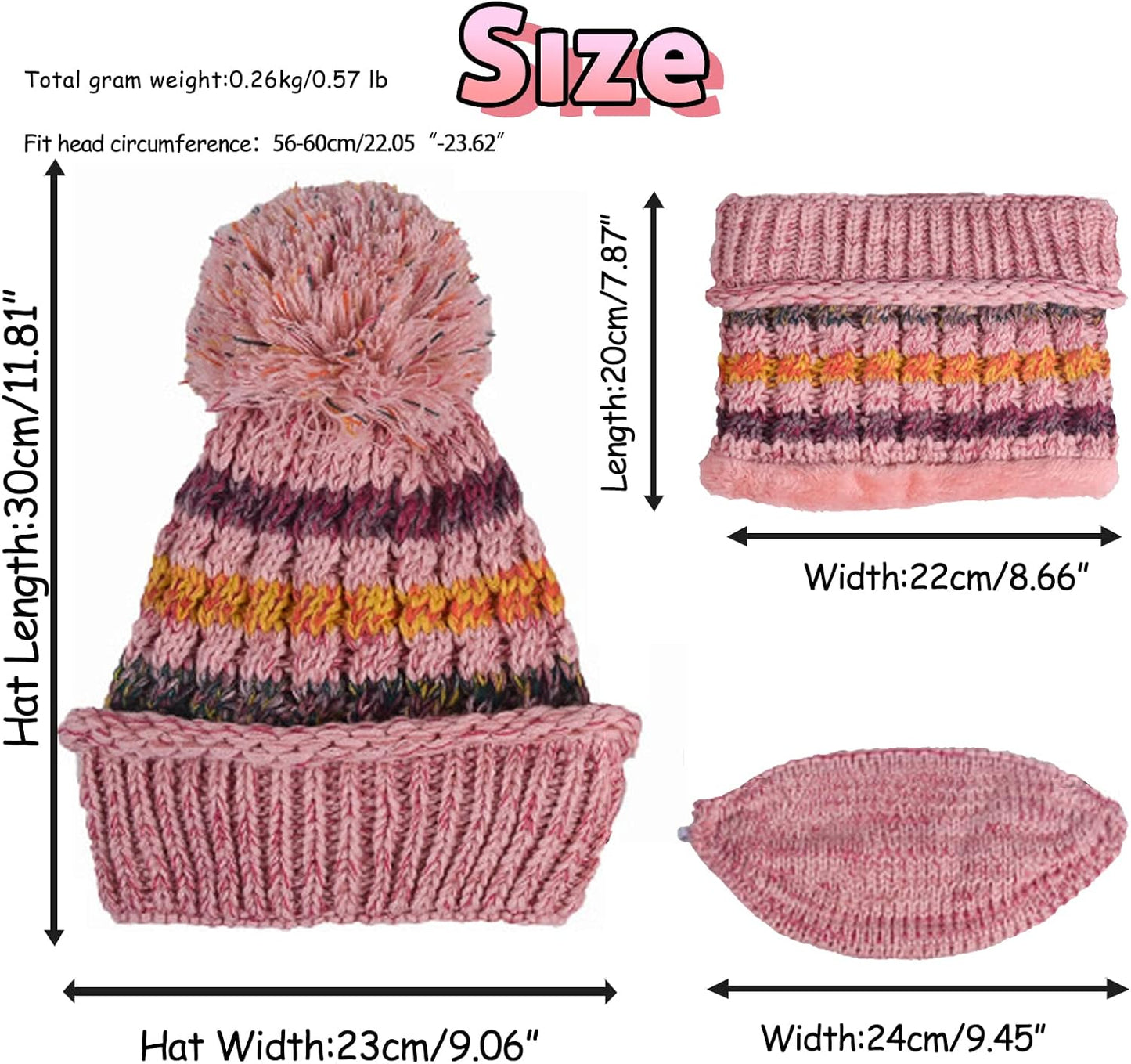 Ypser Women's Winter Warm Knitted Crochet Hat Fleece Lined Cable Faux Fur Pom Pom Beanie Hat Skull Cap