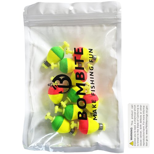 Bombite Fishing Bobbers Floats,10 Packs Weighted Bobbers for Fishing Foam Snap-on Fishing Floats Ball Oval Fishing Corks Bluegill Crappie Panfish Bass Trout Oval-Shape 1.25 in