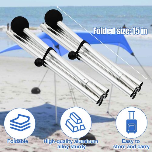 PAMASE Beach Tent Poles Replacement - 6ft11in Extra Poles fits Neso Grande Canopy, 2 Packs Foldable Portable Aluminum Alloy Repairing Fixing Accessories for Camping Parties Fishing Hiking