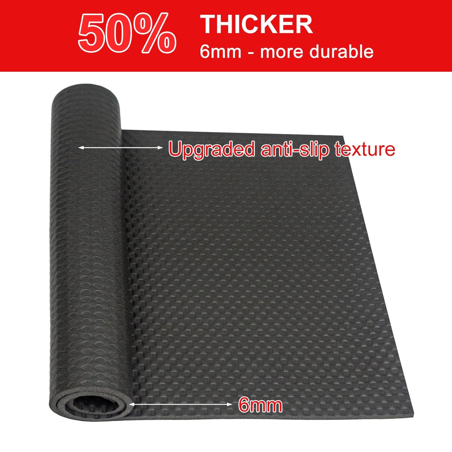 Bike Exercise Mat for Carpet & Hardwood Floors - Treadmill, Gym Equipment, Indoor Exercise, Fitness, Stationary Bike (Black, 12" 25" (2 Mats))
