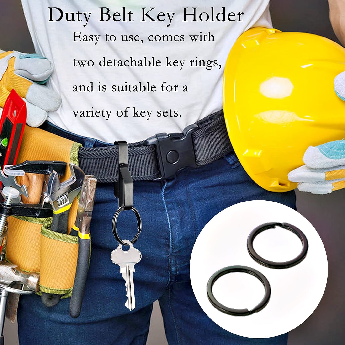 QenDec Duty Belt Key Holder,Belt Key Clip,Stainless Steel Tactical Stealth Key Ring Holder Special for Police and Fire Agencies Duty Belt(2.25-Inch Max) (Black 1 Pack)