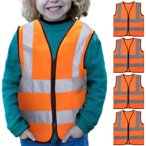 Unittype 4 Pieces Kids Safety Vest Construction Reflective Traffic Vest for Running Kindergarten Preschool Children (Orange)