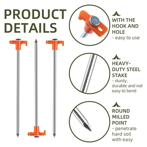 Ohiyoo 50 Pack Tent Stakes Heavy Duty 10 Inch Camping Stakes Yard Stakes Metal Tent Pegs for Ground Stakes Tent Spikes for Camping Garden Yard (Orange)