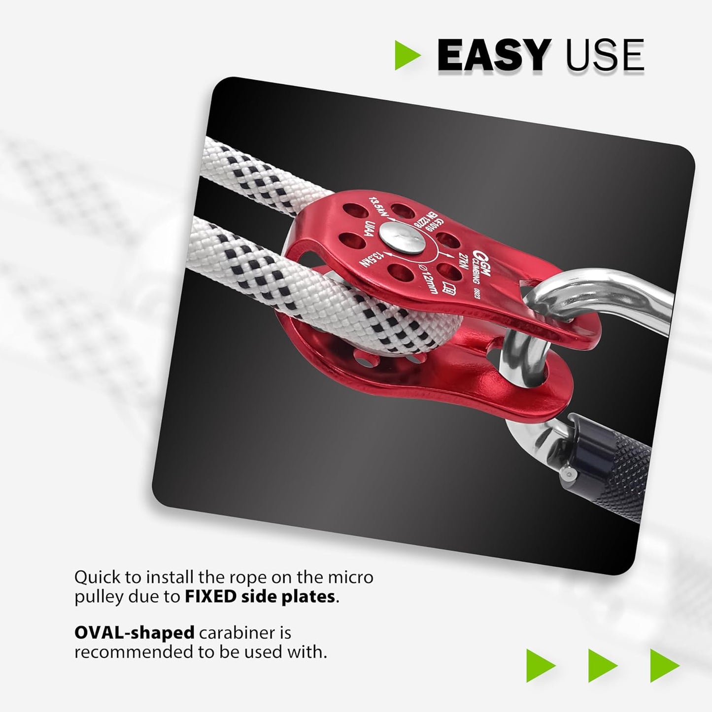 GM CLIMBING Fixed Micro Pulley 27kN CE UIAA Certified Slack Tender for Hitch Tending