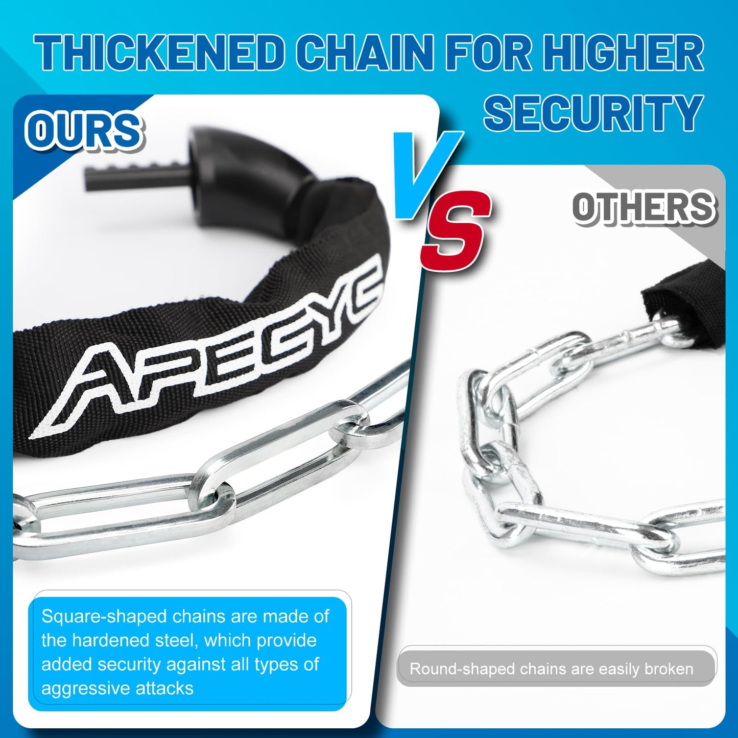 APECYC Bike Locks Heavy Duty Anti Theft, 5 Digit Combination Bike Chain Lock, 4FT Security Bicycle Lock Hardened Steel Square Chains for Bicycle, E-Bike, Motorcycle, Scooter, Gate