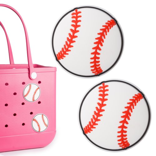 BULKITEM 2Pcs Sports Baseball Charms for Bogg Bag Accessories, Decoration Accessories for Beach Tote Bag Rubber Baseball Gifts Beach Bag Accessories
