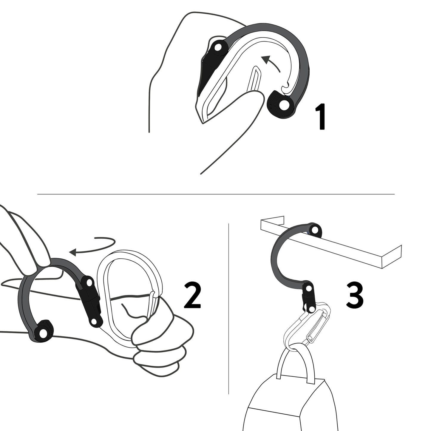 GEAR AID HEROCLIP Carabiner Clip and Hook (Small) for Purse, Stroller, and Backpack, Black and Blue, 2 Pack