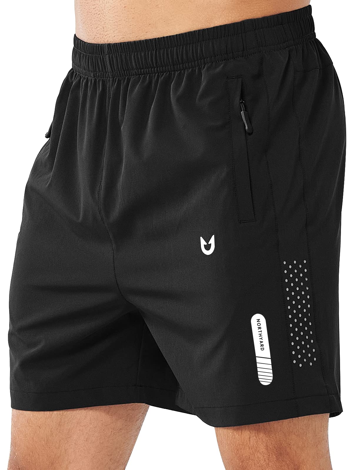 NORTHYARD Men's Athletic Running Shorts Gym Workout 7"/9"/5" Quick Dry Lightweight Sports Basketball Tennis 3 Zipper Pockets Black-5inch M