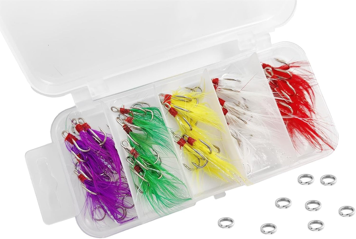 Fishing Treble Hooks Feather Hook: Dressed Fishing Hooks Set with Split Rings for Making Fishing Lure